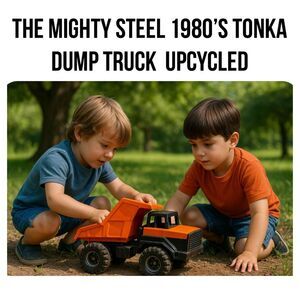 Tonka Steel Dump Truck 1980s Upcycled Orange/Black Kids Play Toy